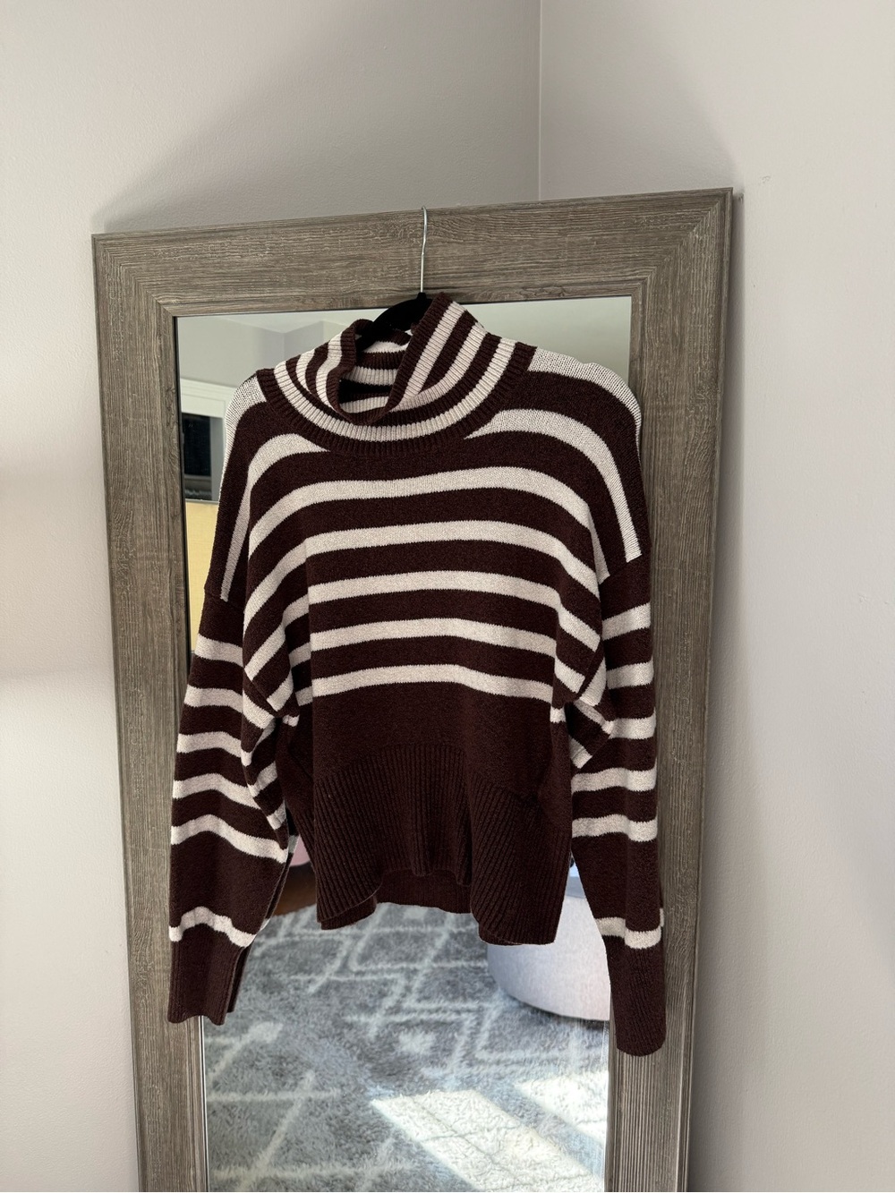A New Day Striped Turtleneck Sweater - Brown & Cream